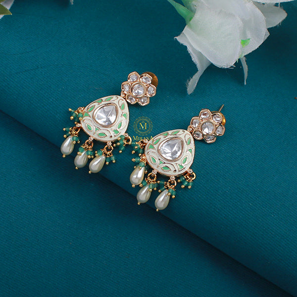 Tishani Pastel Green Meenakari Polki Earrings