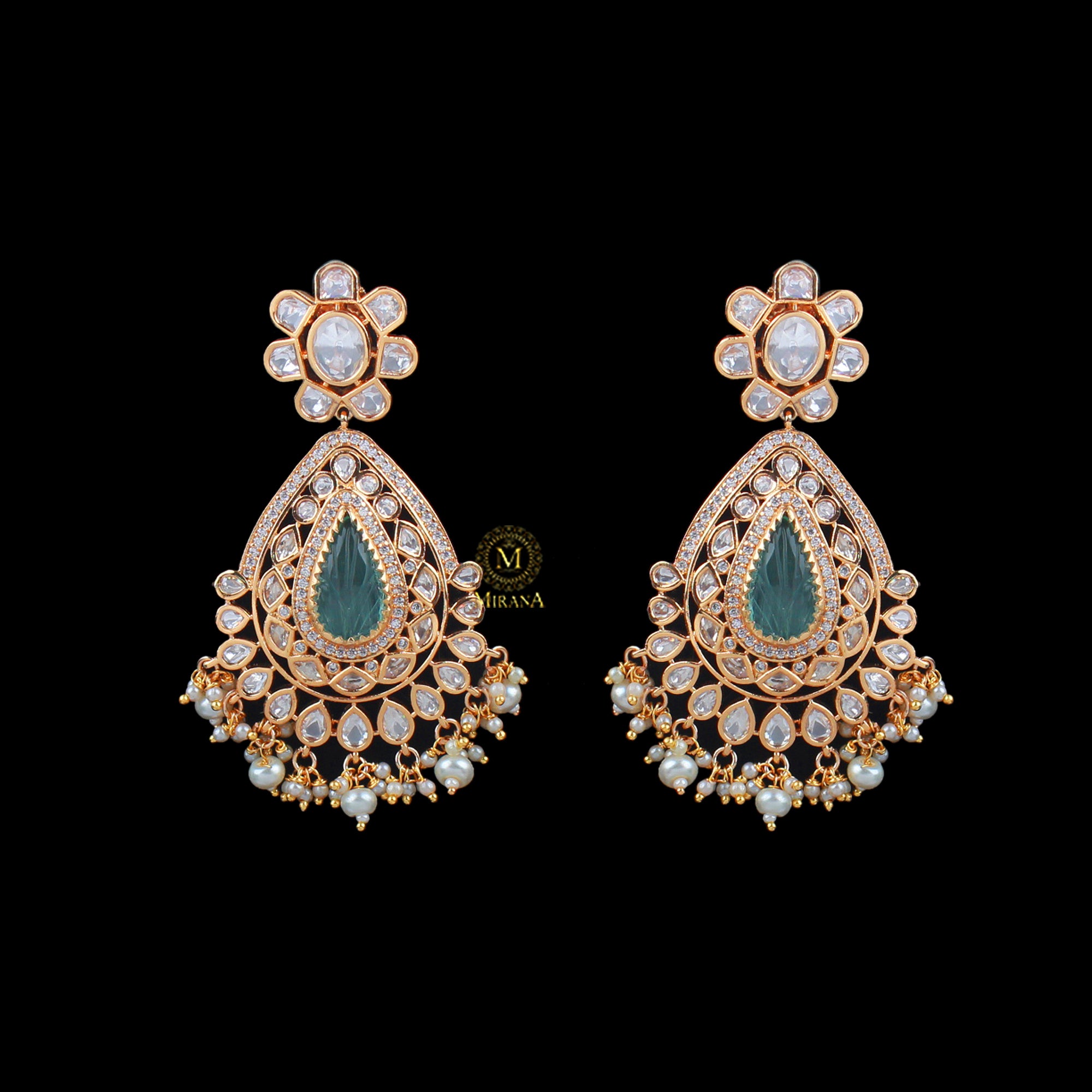 Aanchal Pastel Green Polki Designer Earrings
