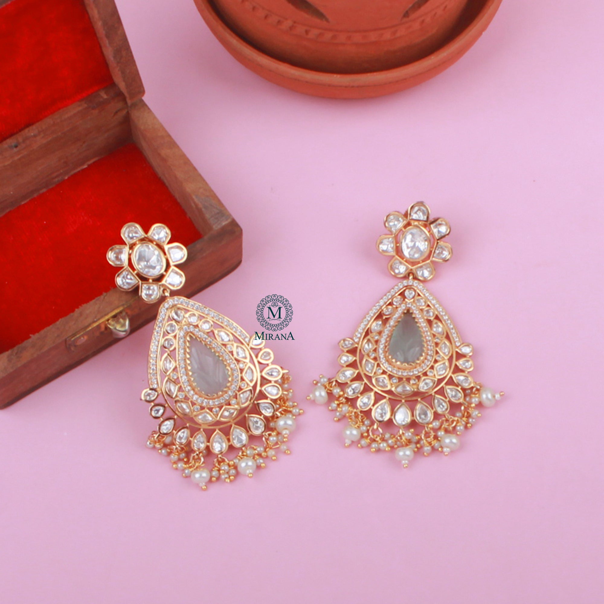 Aanchal Pastel Green Polki Designer Earrings