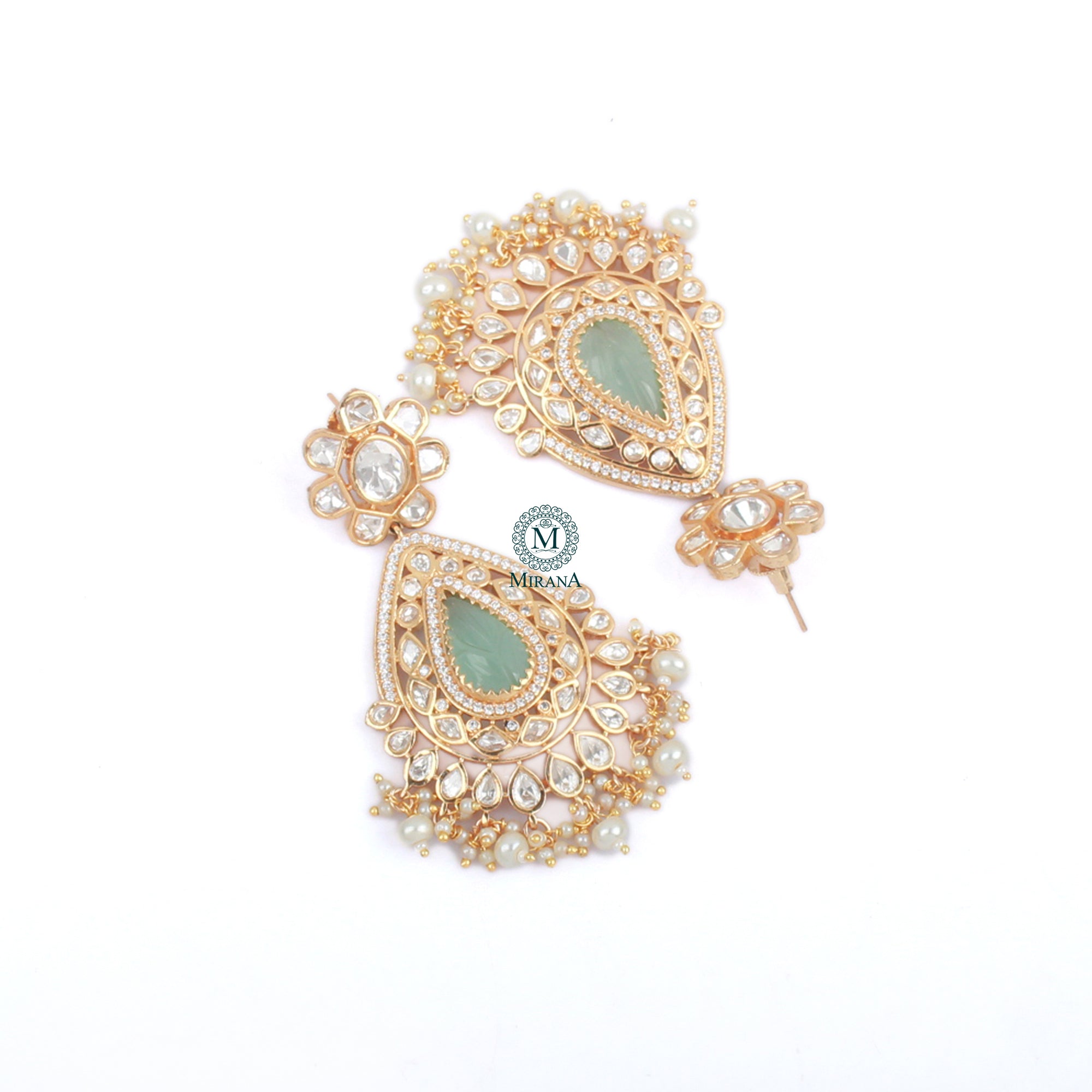 Aanchal Pastel Green Polki Designer Earrings