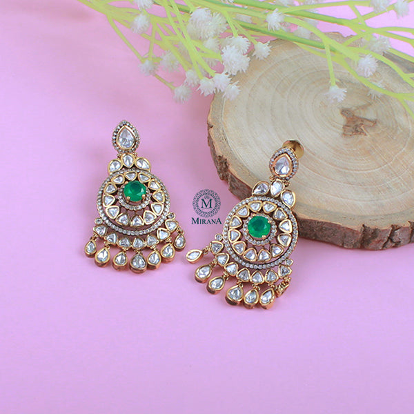 Pooja Emerald Green Polki Designer Earrings