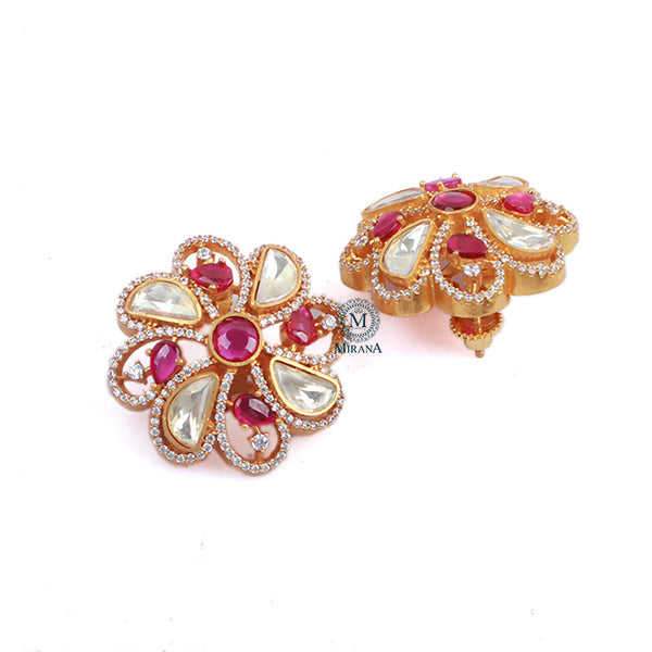 Deep Ruby Moissanite Designer Studs