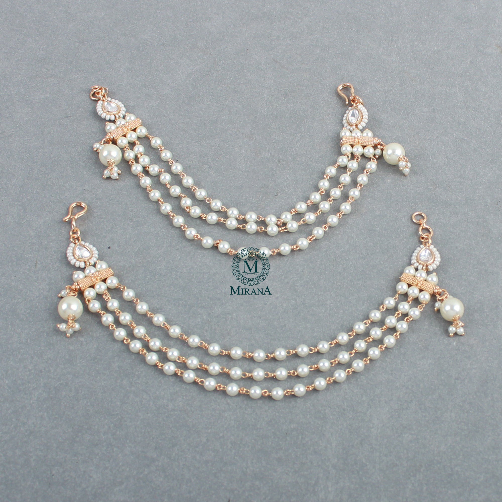 Sheena Pearl Polki Designer Ear Chains