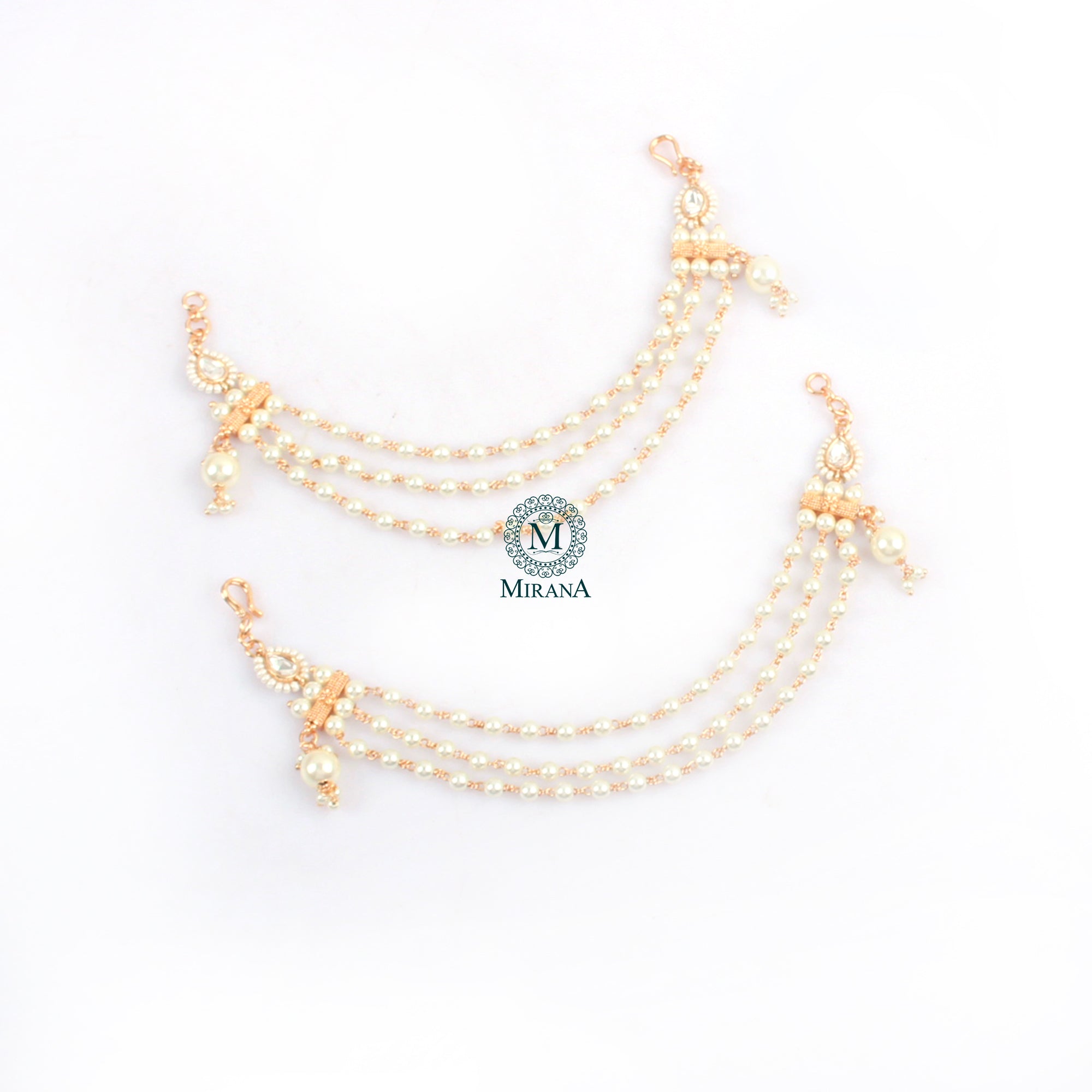 Sheena Pearl Polki Designer Ear Chains