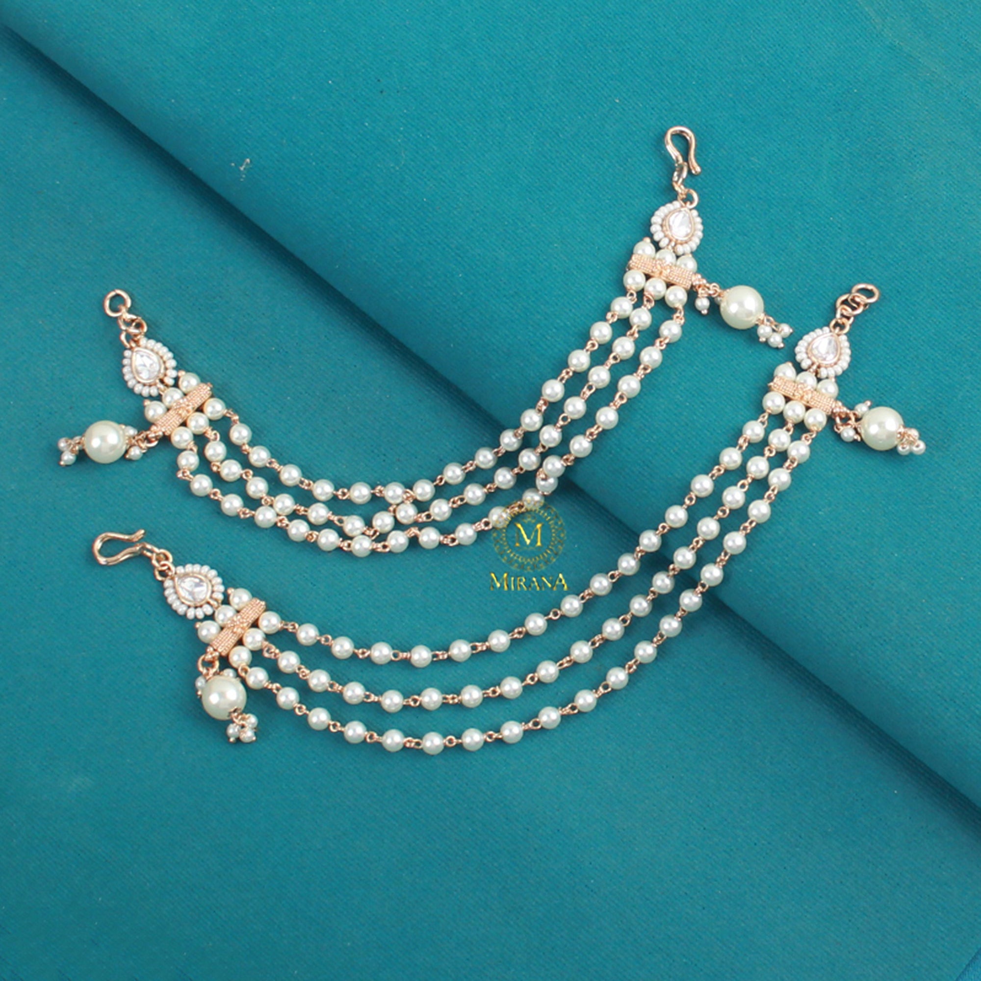 Sheena Pearl Polki Designer Ear Chains