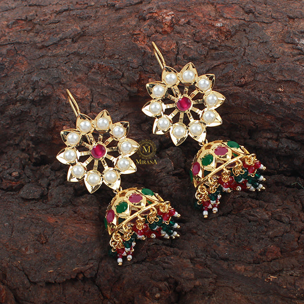 Madhubala Ruby Green Jadau Designer Jhumki
