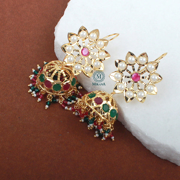 Madhubala Ruby Green Jadau Designer Jhumki