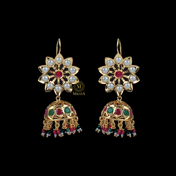 Madhubala Ruby Green Jadau Designer Jhumki