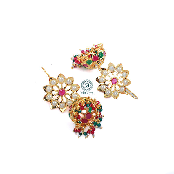 Madhubala Ruby Green Jadau Designer Jhumki