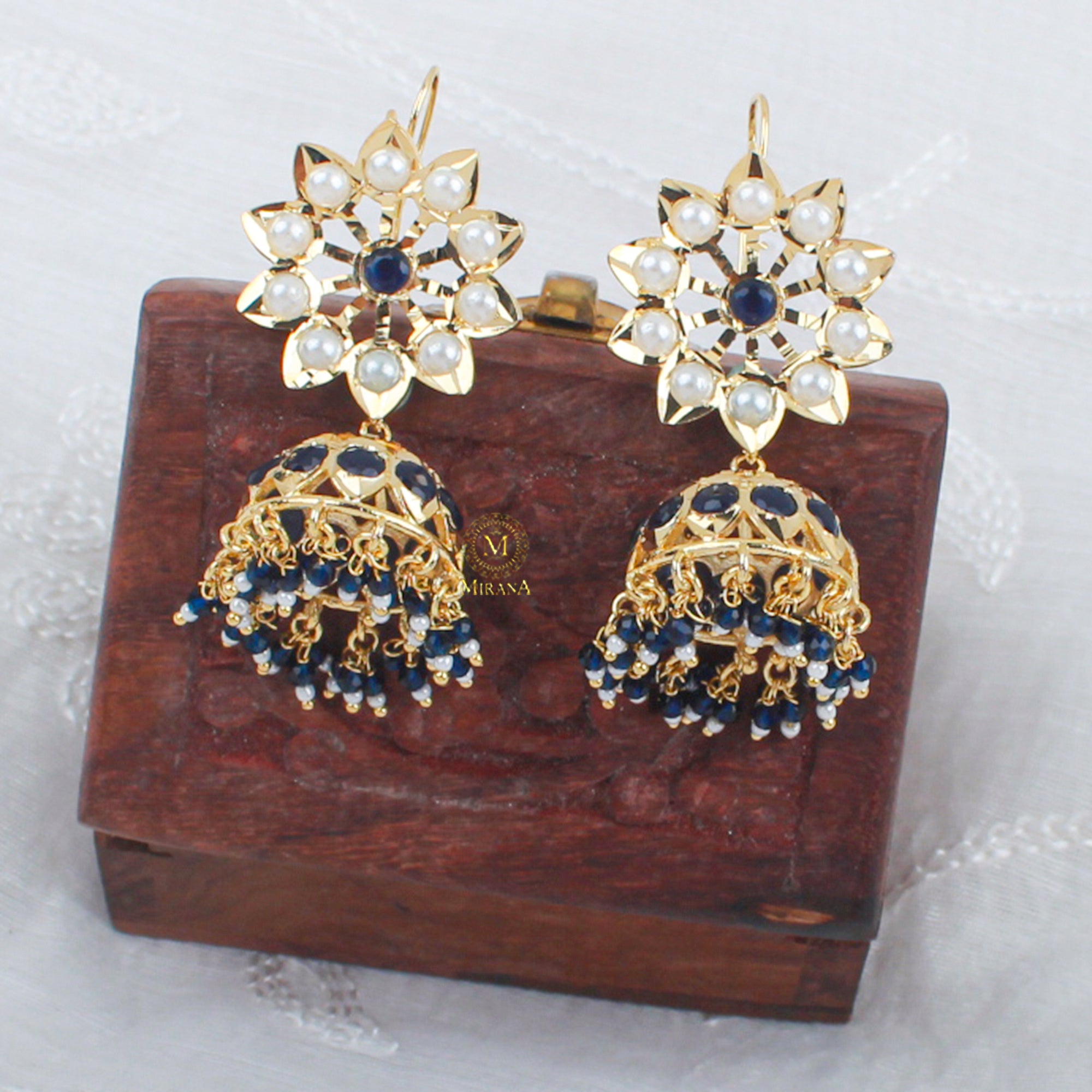 Madhubala Sapphire Blue Jadau Jhumki