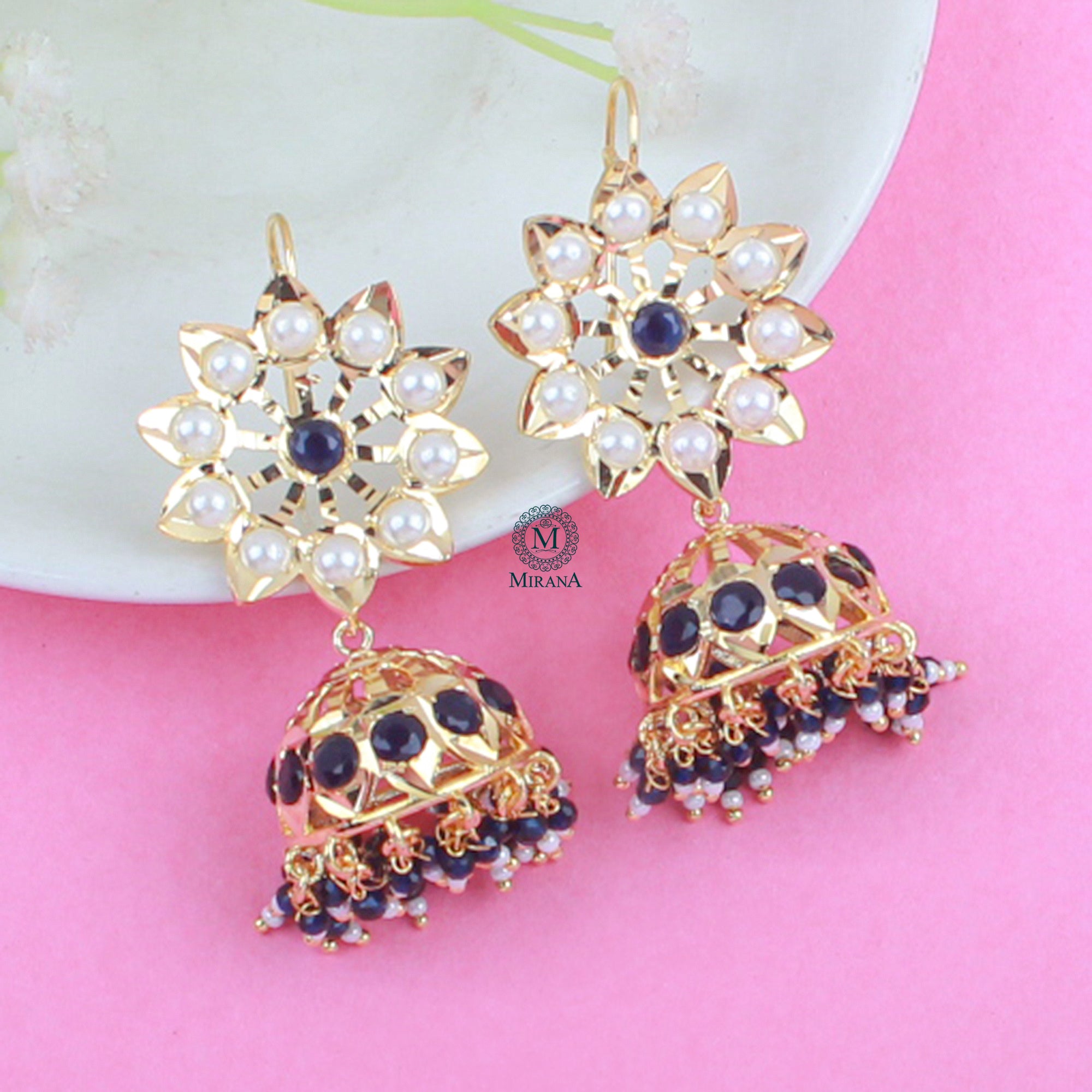 Madhubala Sapphire Blue Jadau Jhumki