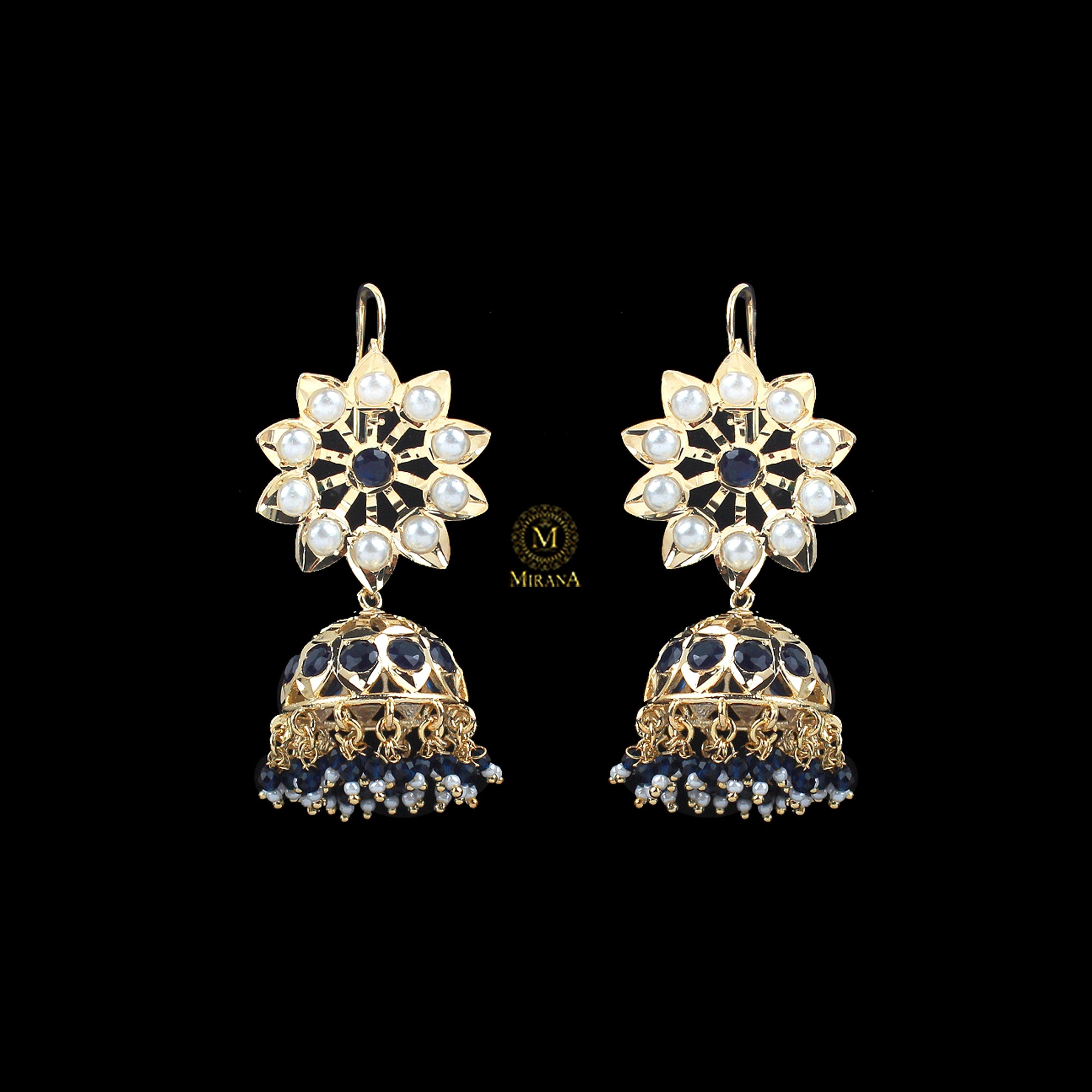 Madhubala Sapphire Blue Jadau Jhumki