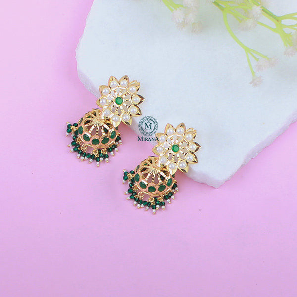Madhubala Emerald Green Jadau Jhumki