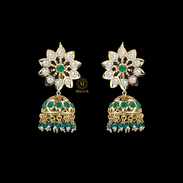 Madhubala Emerald Green Jadau Jhumki