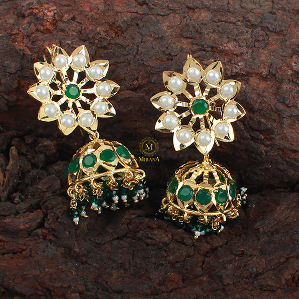 Madhubala Emerald Green Jadau Jhumki