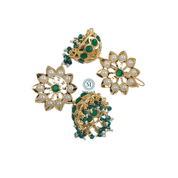 Madhubala Emerald Green Jadau Jhumki