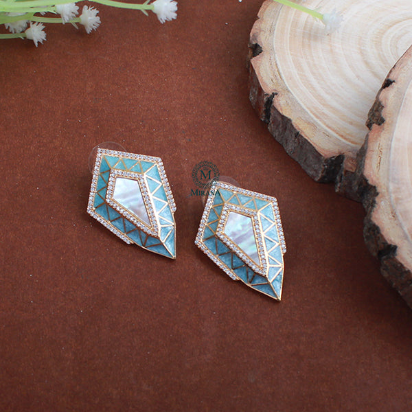 Cora Sky Blue MOP CZ Designer Studs