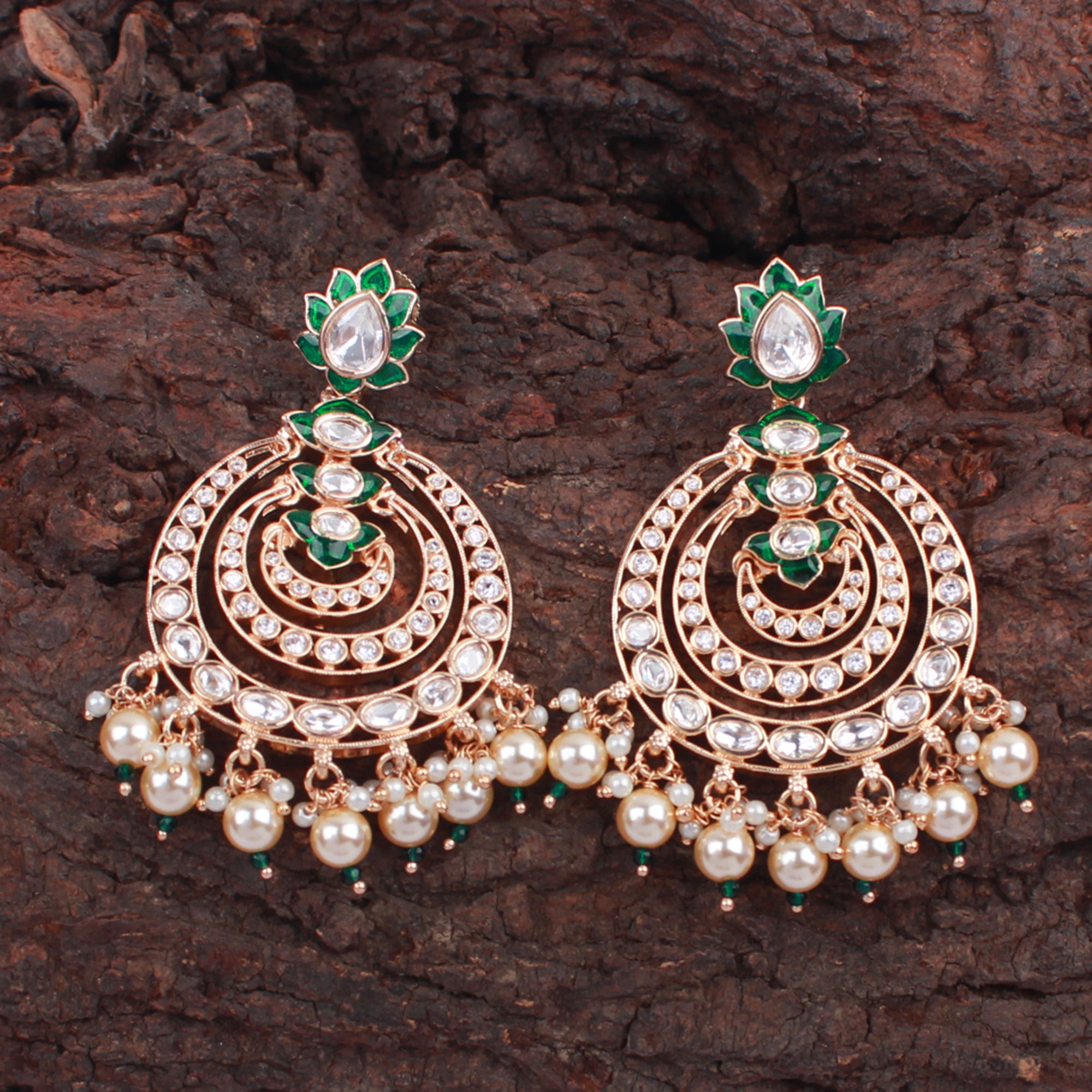 Ishanya Emerald Green Pearl Polki Chandbalis