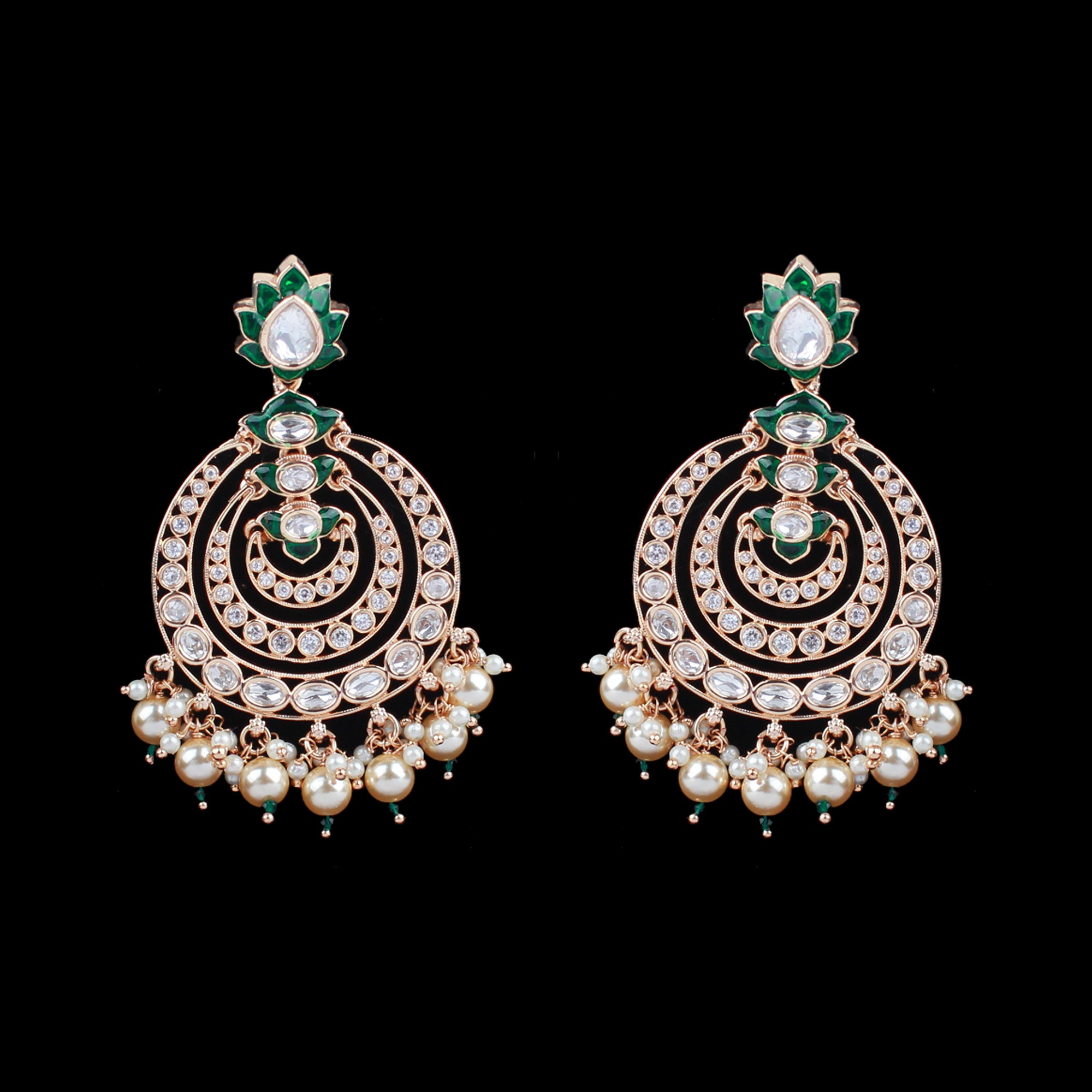 Ishanya Emerald Green Pearl Polki Chandbalis