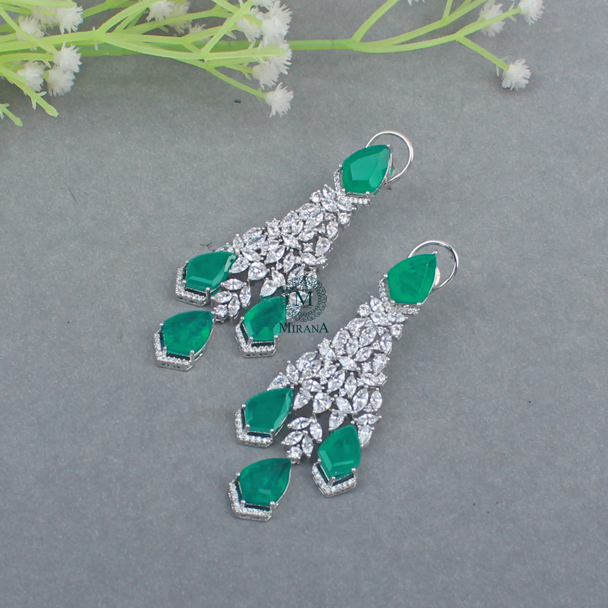 Jennifer Emerald Green CZ Designer Earrings