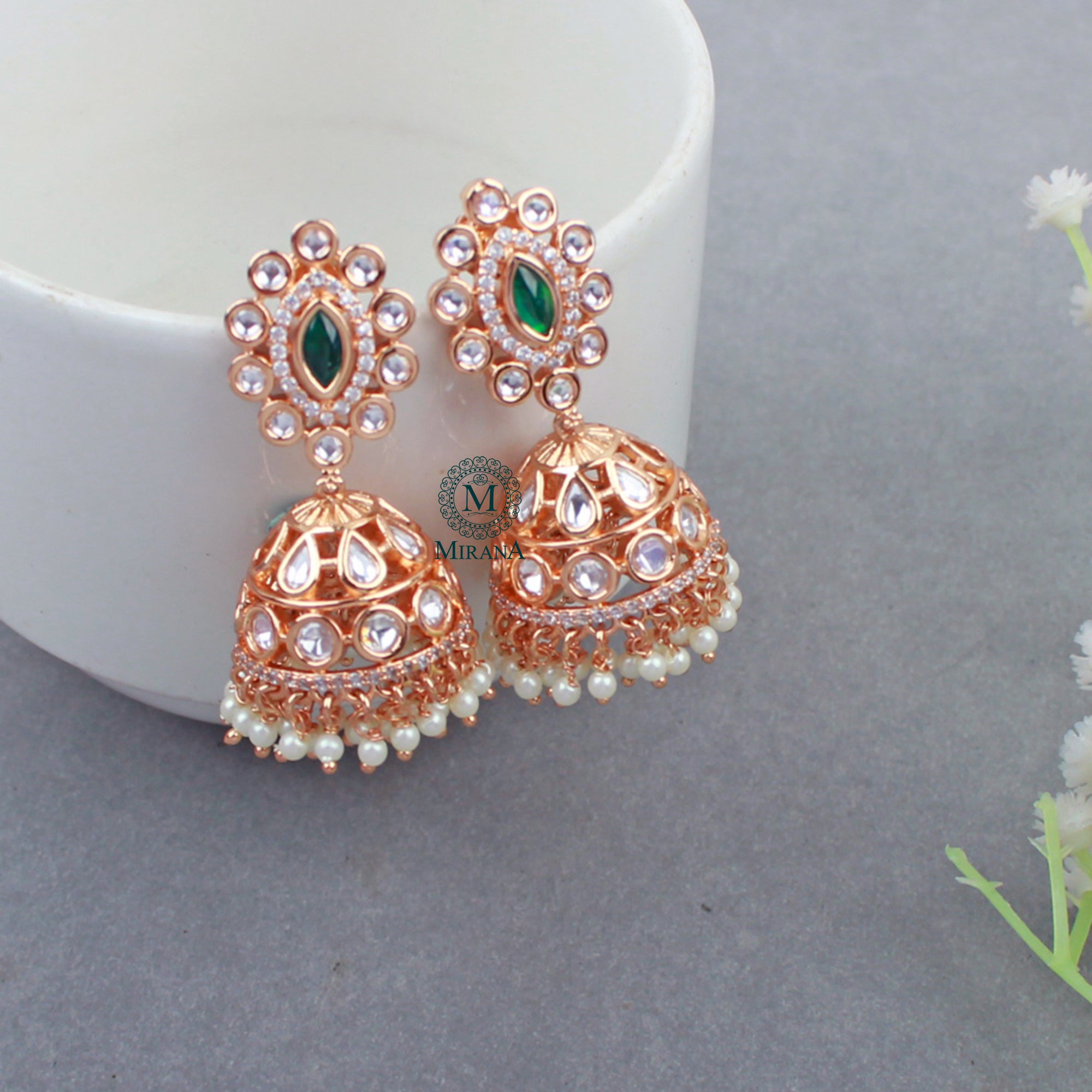 Aashvika Emerald Green Polki Jhumkas