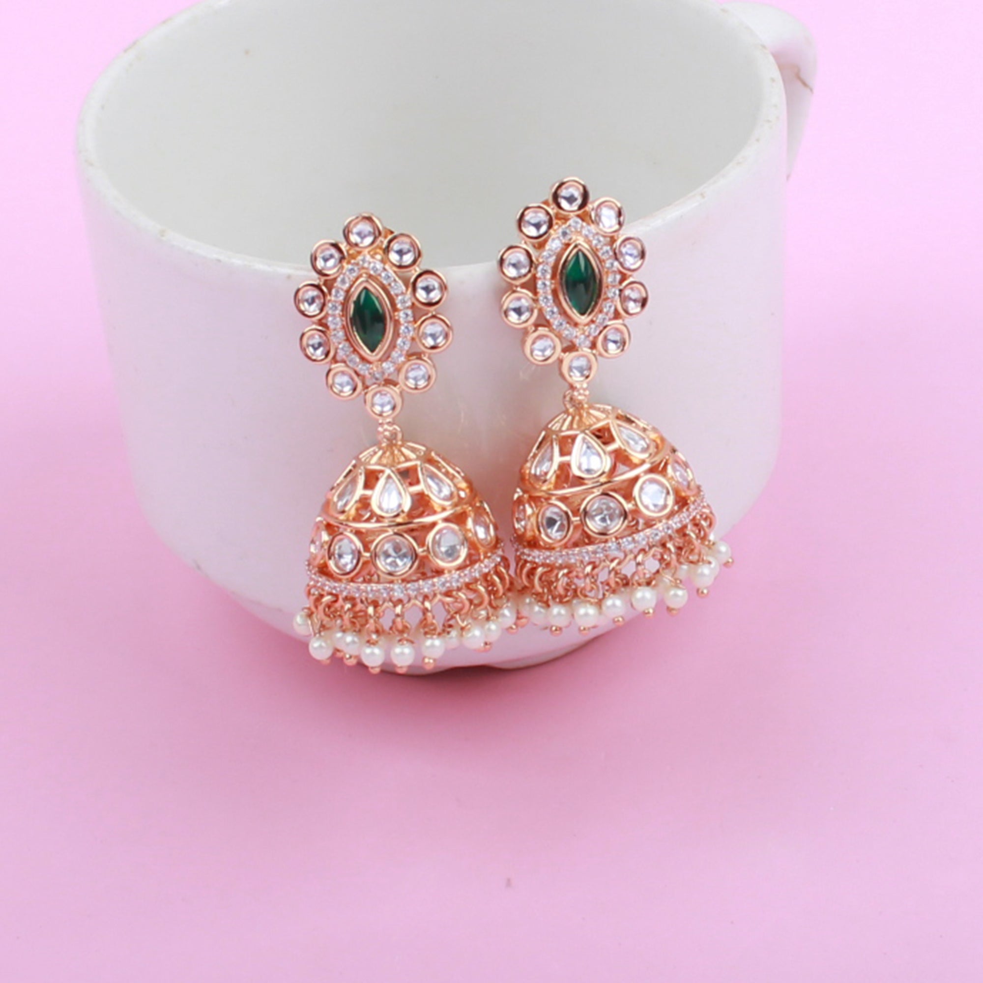 Aashvika Emerald Green Polki Jhumkas