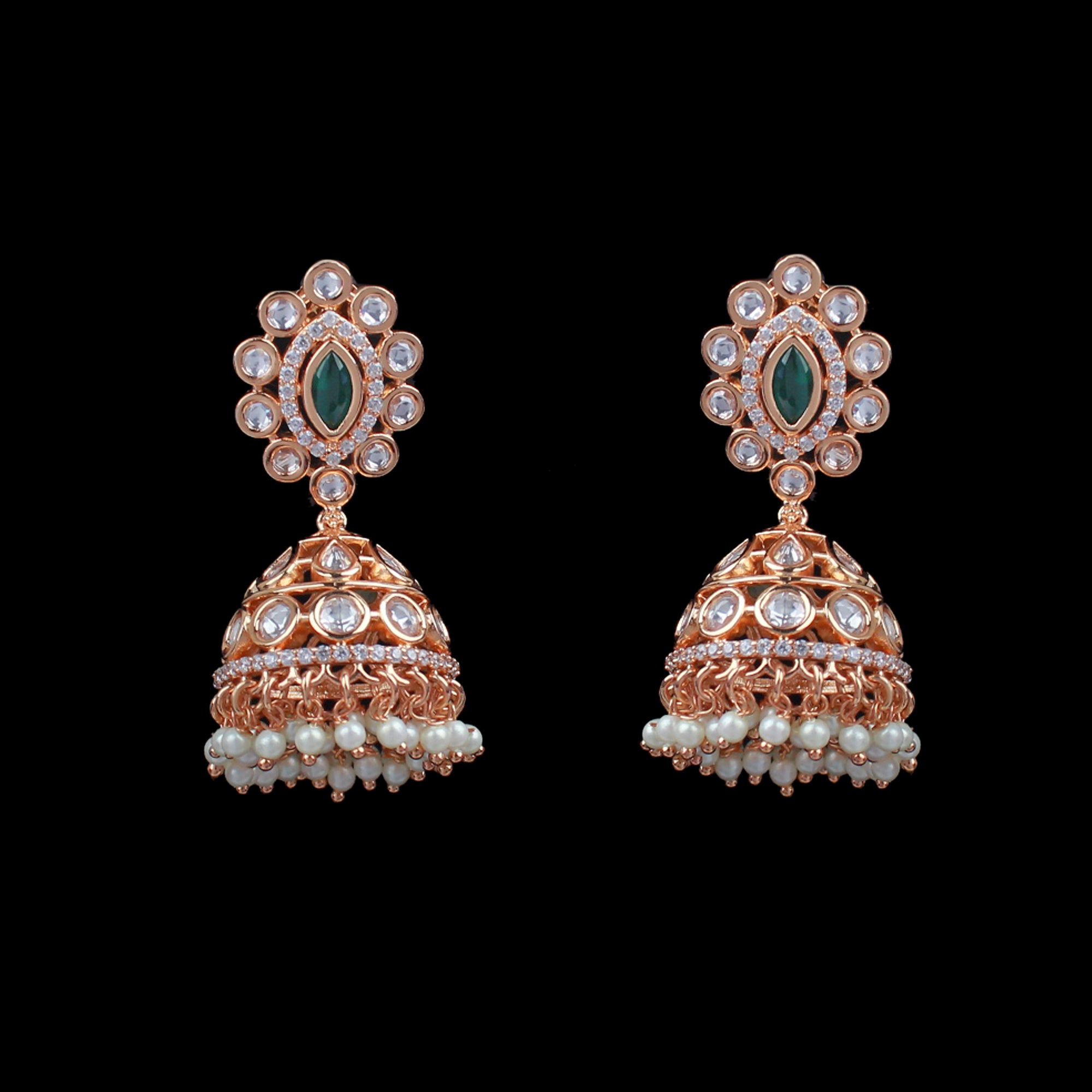 Aashvika Emerald Green Polki Jhumkas