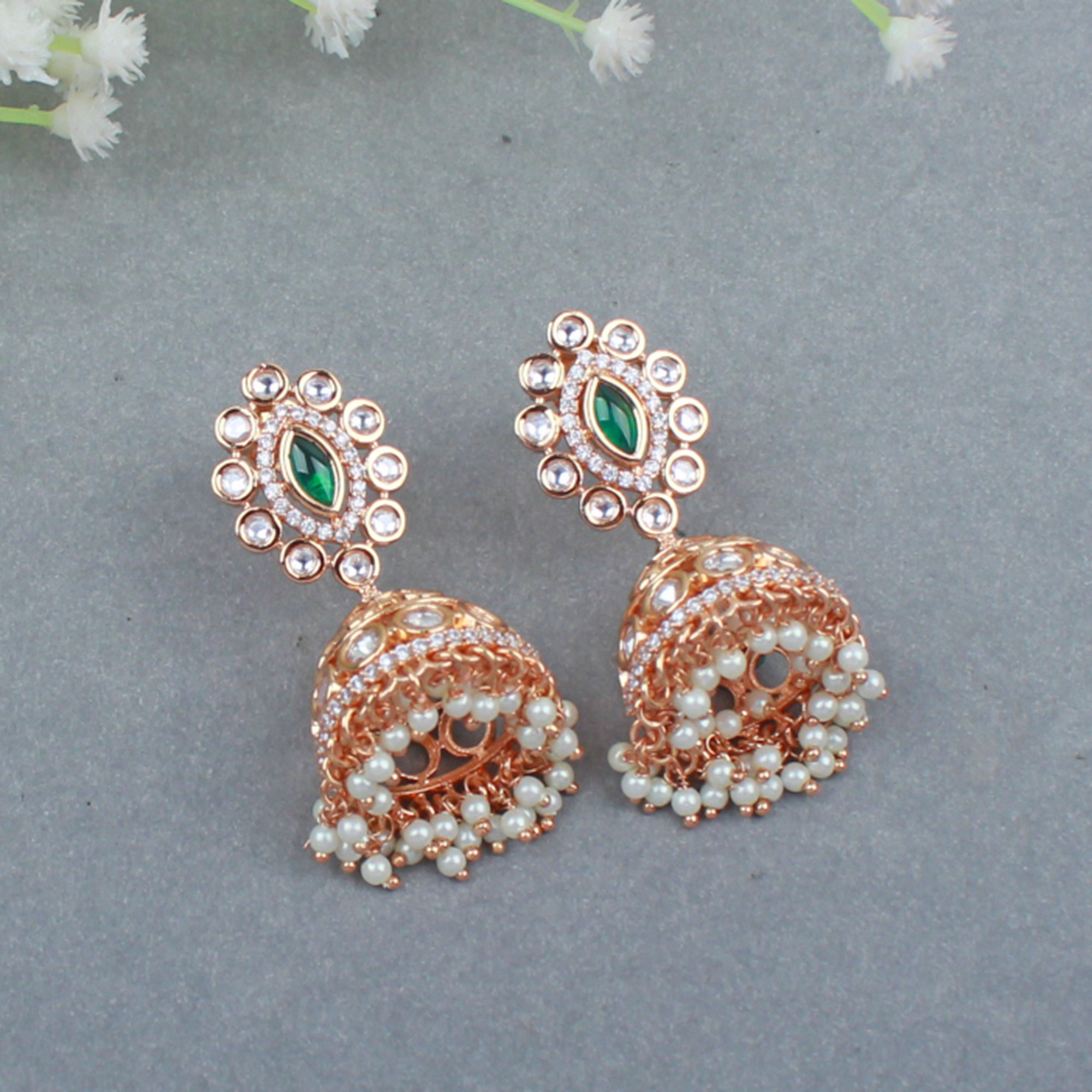 Aashvika Emerald Green Polki Jhumkas