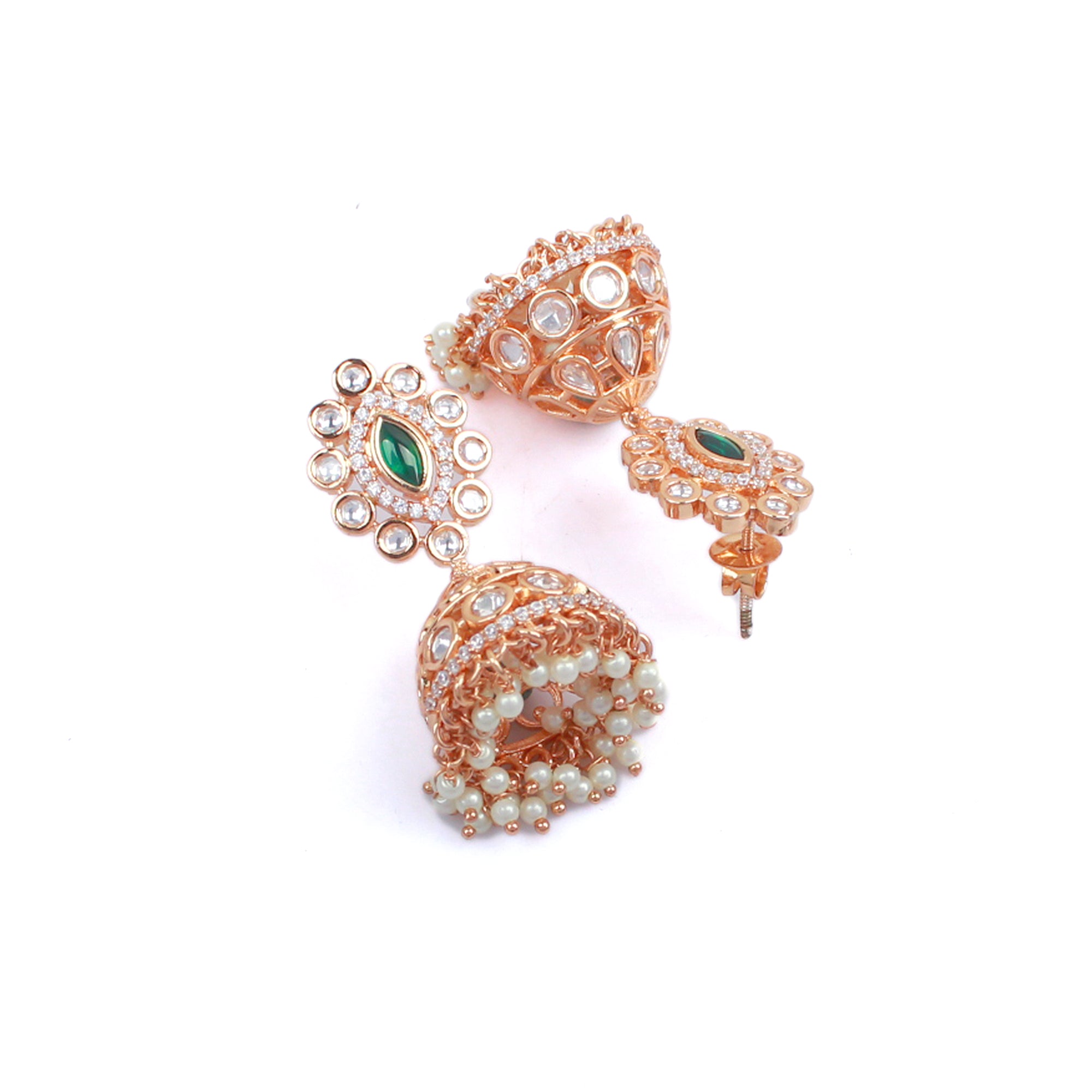 Aashvika Emerald Green Polki Jhumkas