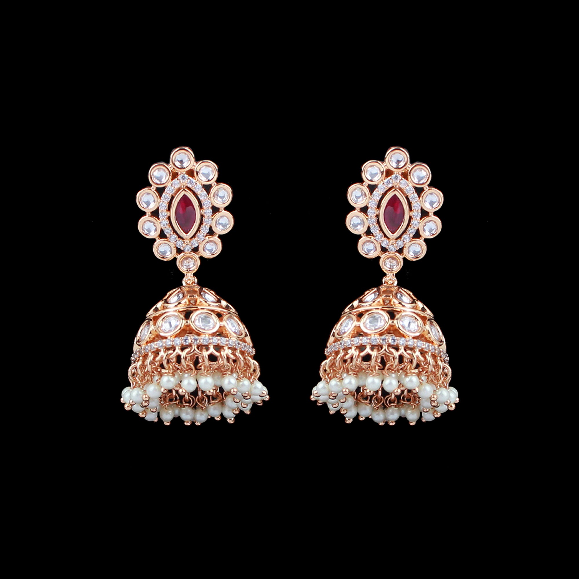 Aashvika Ruby Polki Designer Jhumkas