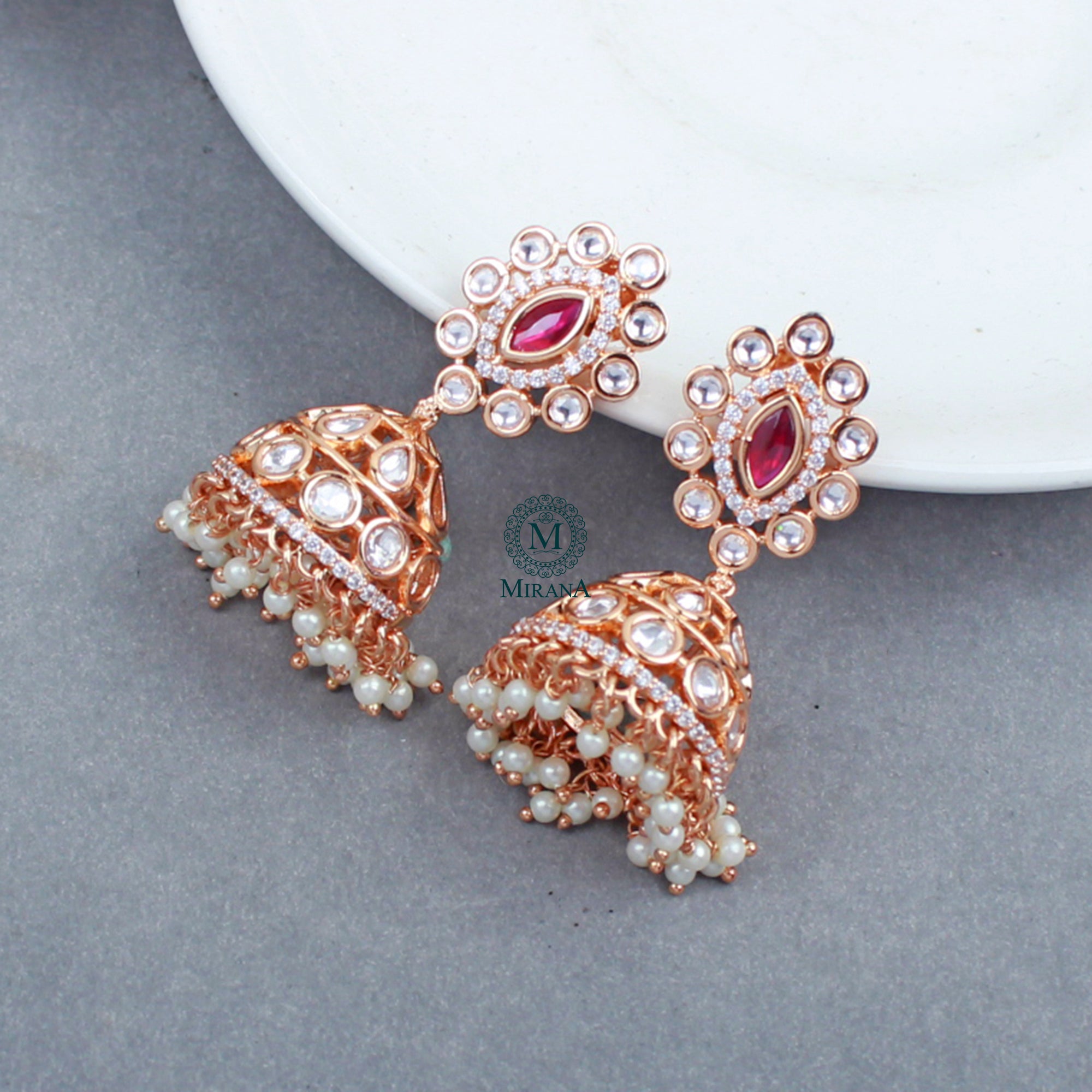 Aashvika Ruby Polki Designer Jhumkas