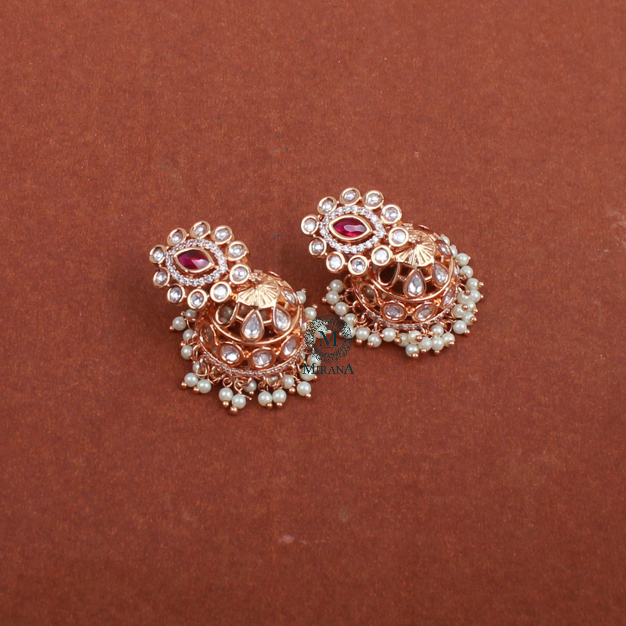 Aashvika Ruby Polki Designer Jhumkas