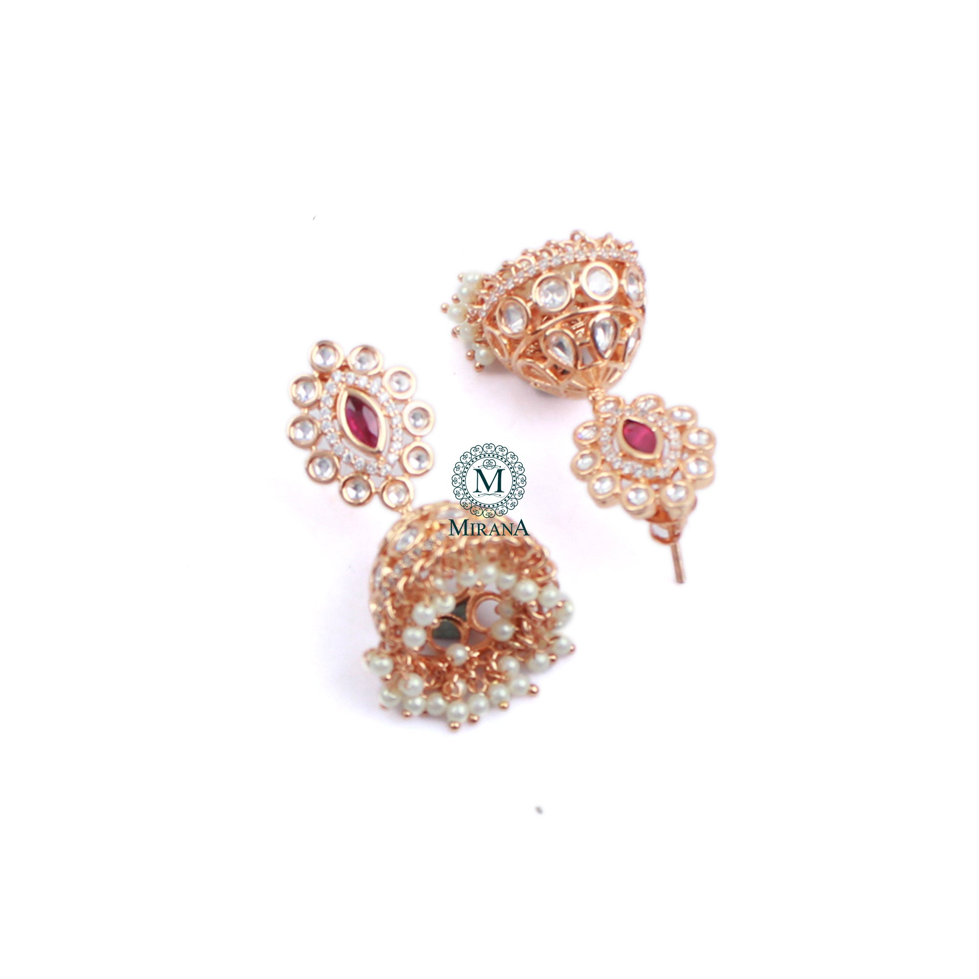Aashvika Ruby Polki Designer Jhumkas