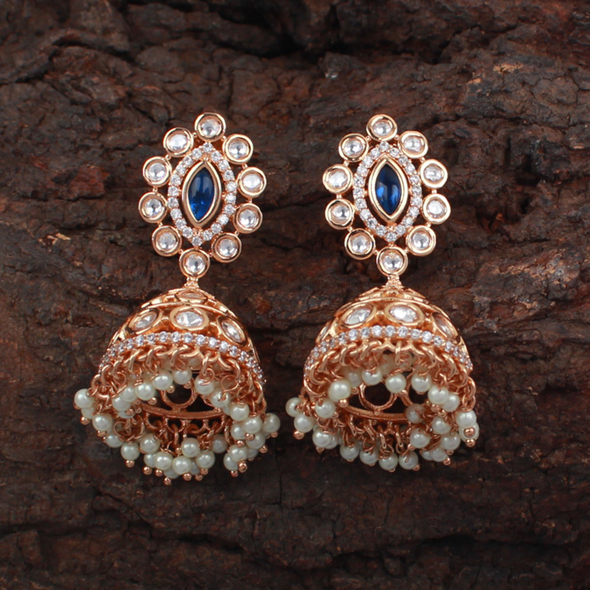 Aashvika Sapphire Blue Polki Jhumkas