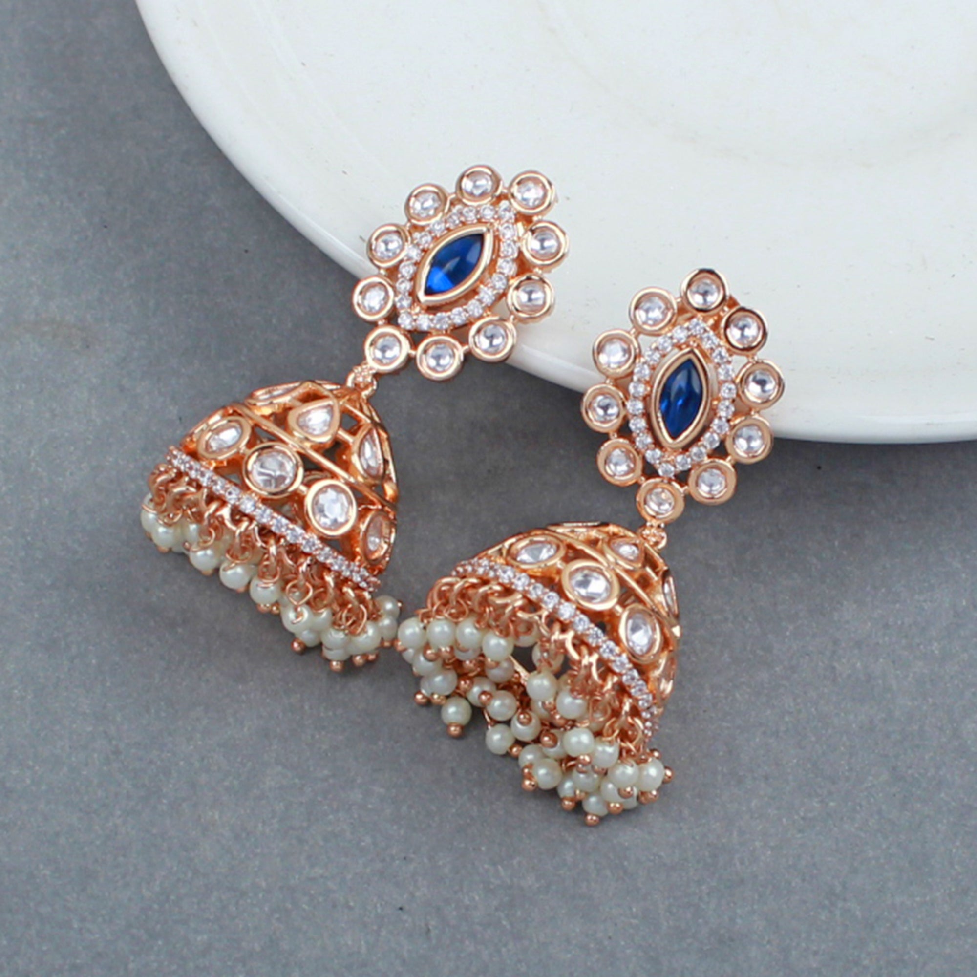 Aashvika Sapphire Blue Polki Jhumkas