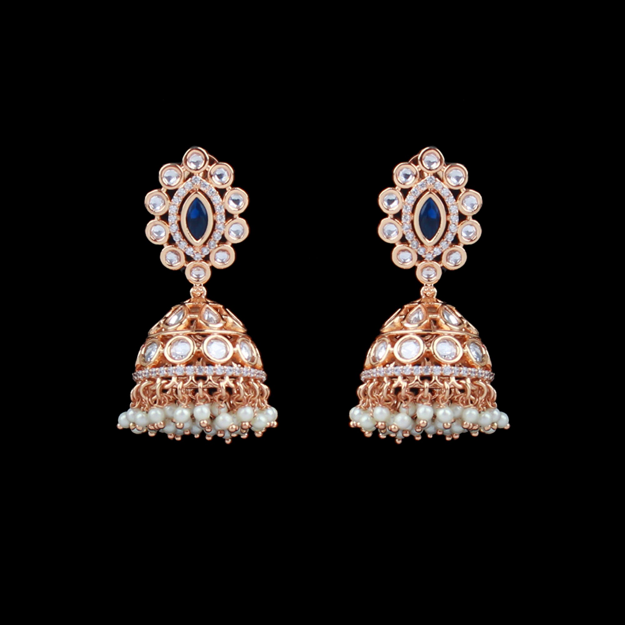 Aashvika Sapphire Blue Polki Jhumkas