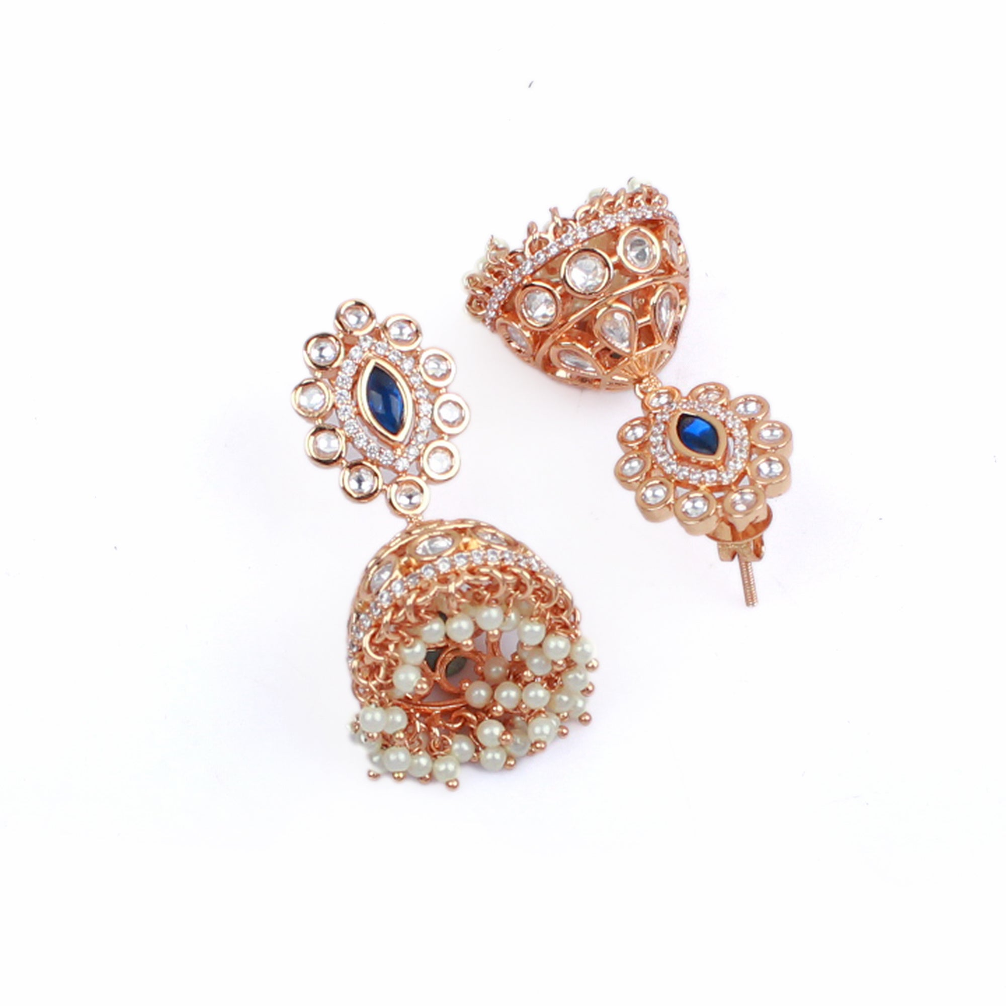Aashvika Sapphire Blue Polki Jhumkas
