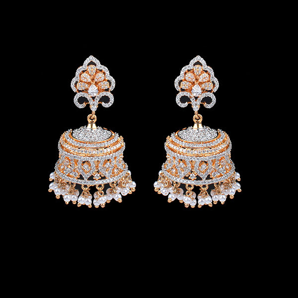 Zovie Pearl CZ Designer Jhumkas