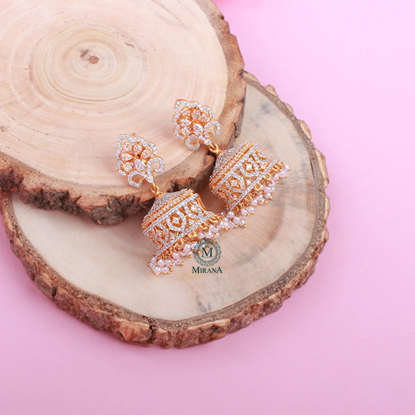 Zovie Pearl CZ Designer Jhumkas