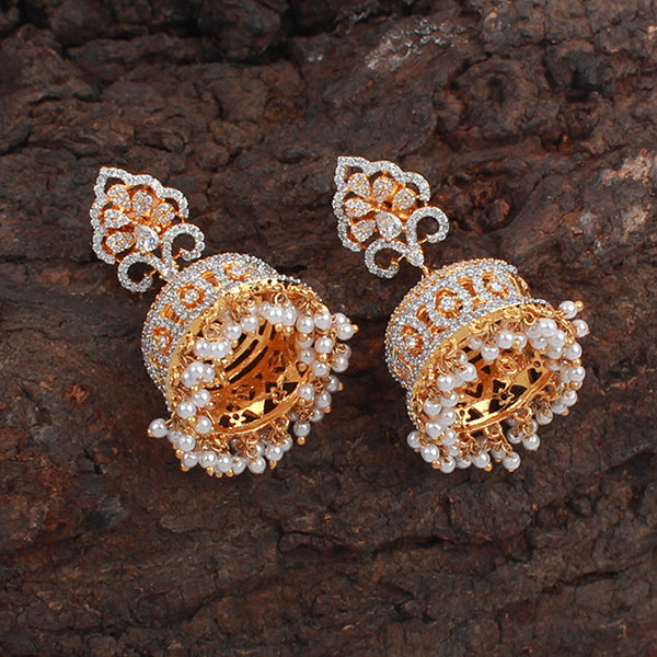 Zovie Pearl CZ Designer Jhumkas
