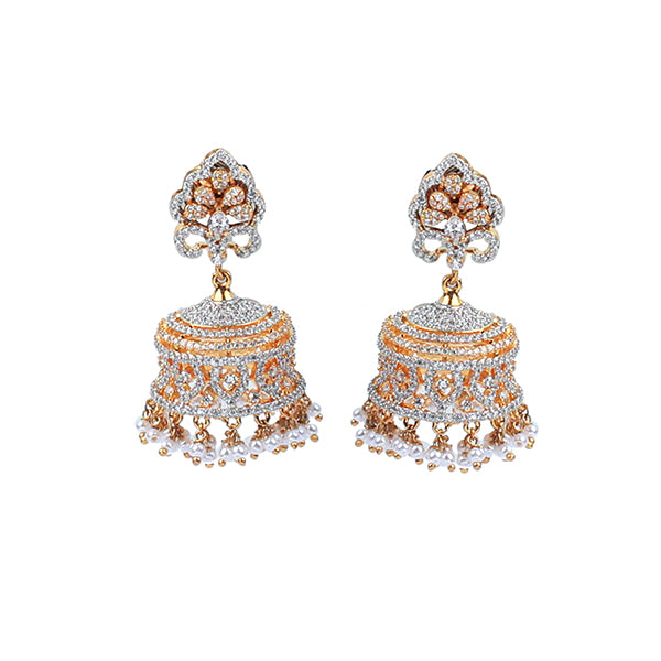 Zovie Pearl CZ Designer Jhumkas
