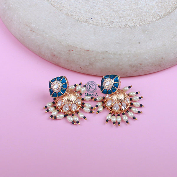Anvi Sapphire Blue Polki Designer Jhumkas