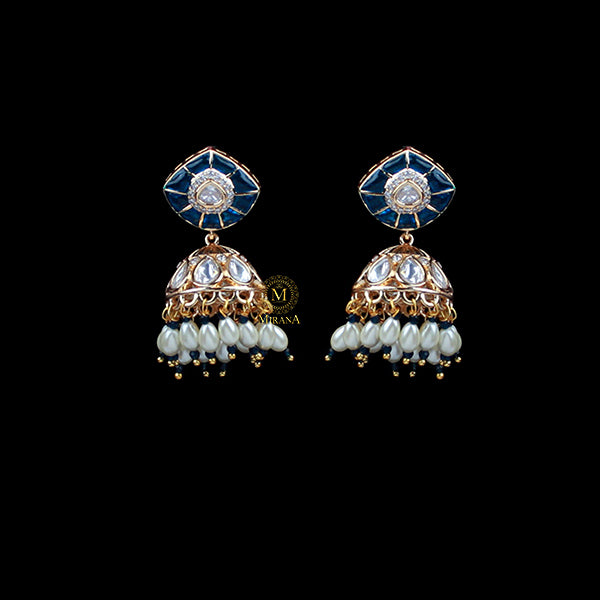 Anvi Sapphire Blue Polki Designer Jhumkas