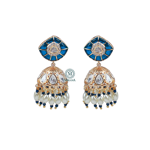 Anvi Sapphire Blue Polki Designer Jhumkas