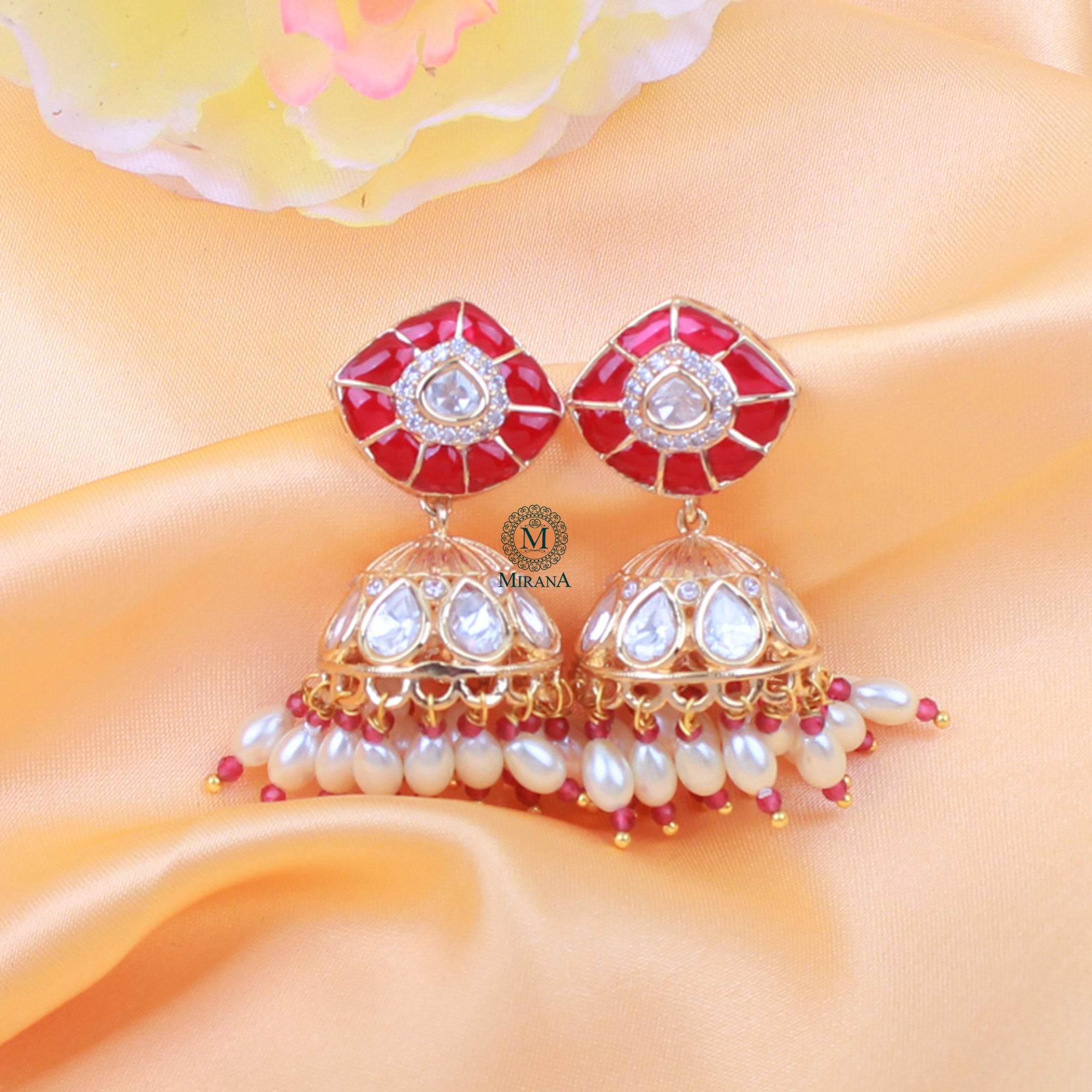 Anvi Ruby Polki Designer Jhumkas