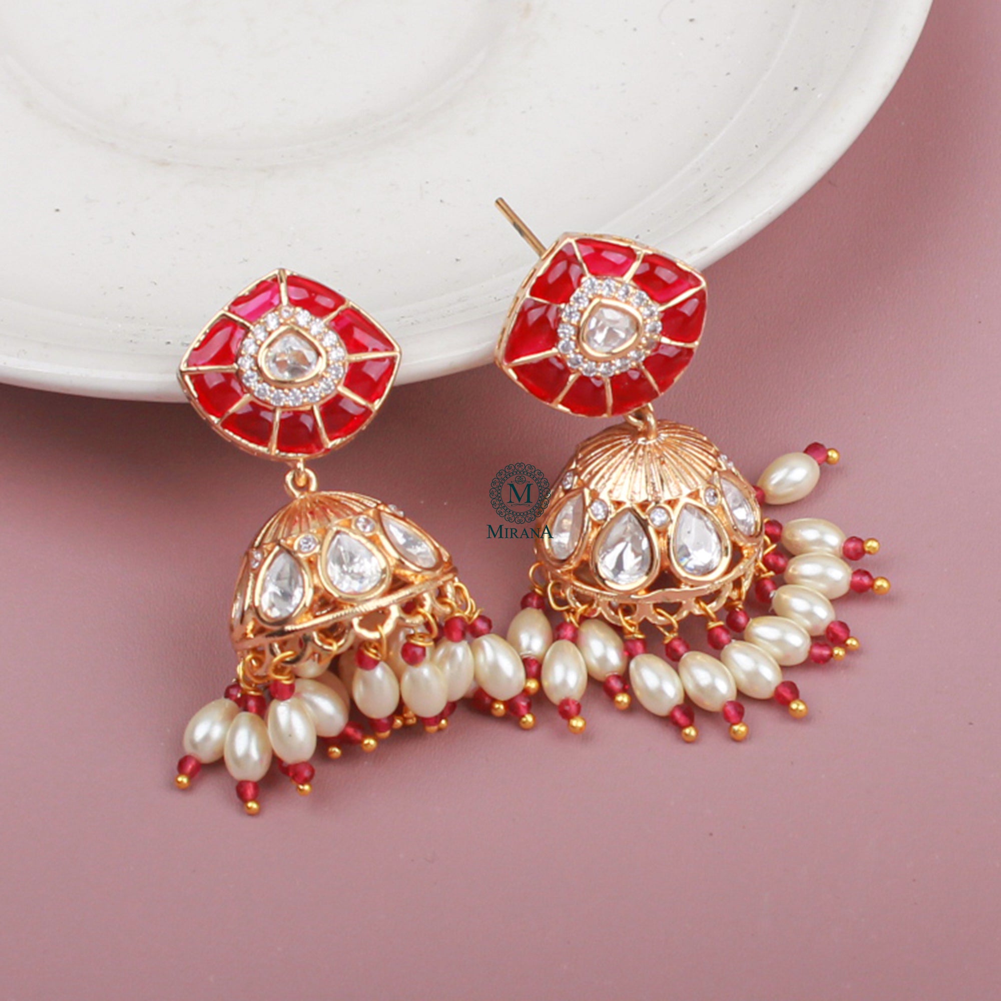 Anvi Ruby Polki Designer Jhumkas