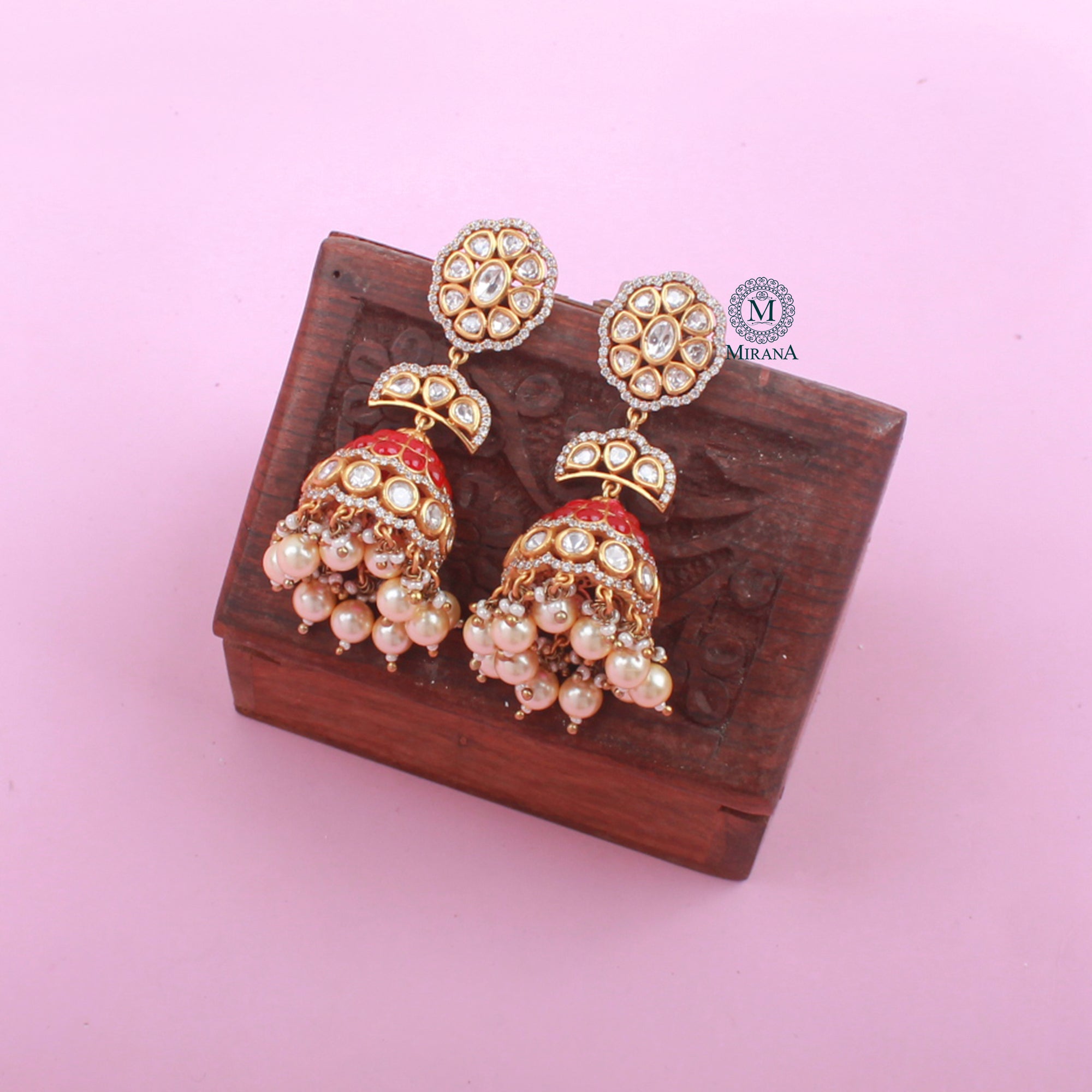 Kavya Ruby Polki Designer Jhumkas