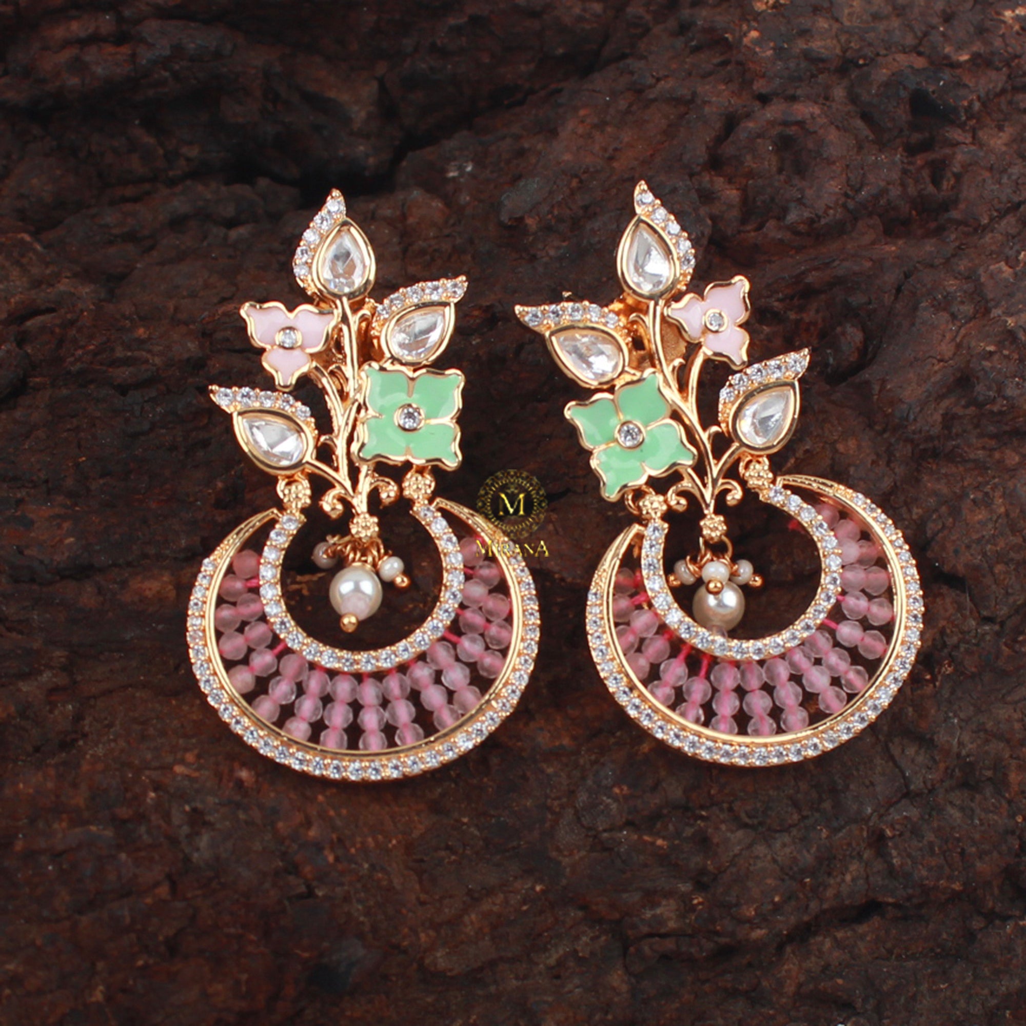 Charvi Pastel Colour Polki Designer Earrings