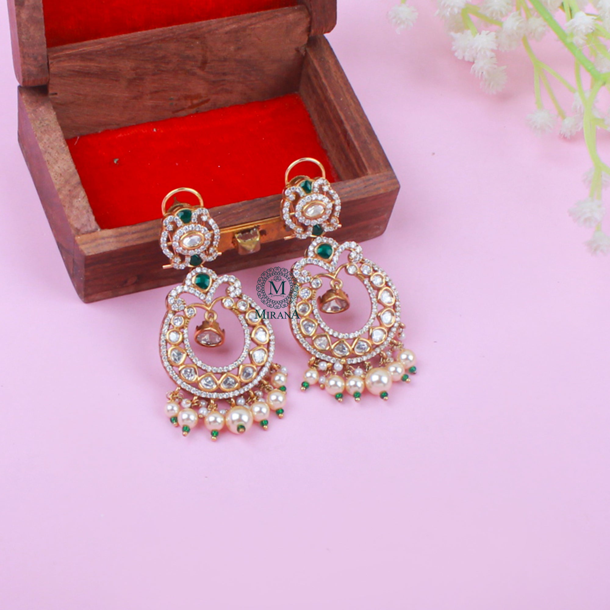 Fida Emerald Green Polki Designer Chandbalis