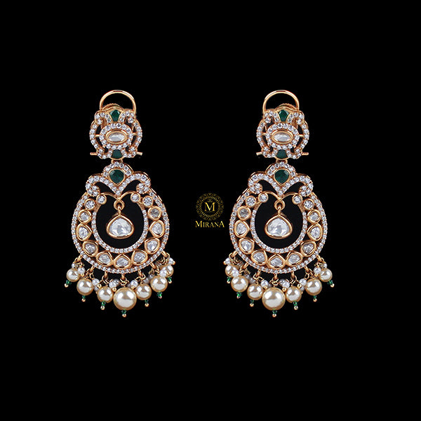 Fida Emerald Green Polki Designer Chandbalis